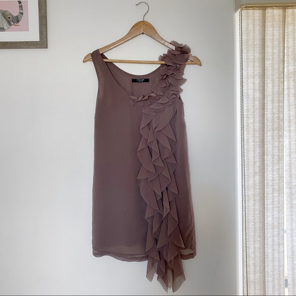 Taupe Chiffon Ruffle Dress